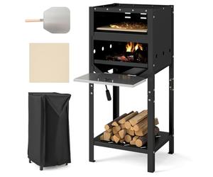 TANGZON Freestanding Pizza Oven, Wood-fired 12” Outdoor Pizza Maker with Ash Tray, Wood Storage, Pizza Stone, Pizza Peel & Protective Cover, Patio Cooking Grill for Camping Backyard BBQ
