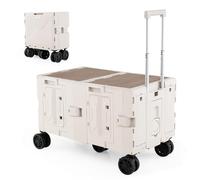 TANGZON Garden Folding Trolley Cart, 150L Collapsible Heavy Duty Wagon Cart with 5 Wheels, Telescoping Handle, Cup Holder, Side Doors & Racks, Utility Storage Trolley on Wheels (White)
