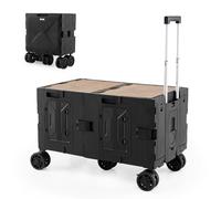 TANGZON Garden Folding Trolley Cart, 150L Collapsible Heavy Duty Wagon Cart with 5 Wheels, Telescoping Handle, Cup Holder, Side Doors & Racks, Utility Storage Trolley on Wheels (Black)