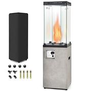 TANGZON Gas Patio Heater, Portable Propane Fireplace with Lockable Wheels and Weatherproof Cover, Outdoor Flame Fire Pit Heater for Garden, Camp, BBQ & Party, 12KW (Light Grey)