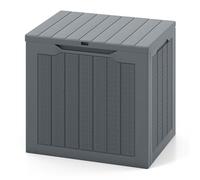 TANGZON Lockable Garden Storage Box, Large Waterproof Deck Box with Sit On Lid & Handle, Indoor Outdoor Storage Bin Organizer for Cushions Tools Toys (Vertical Rattan Pattern,56 x 41 x 50 cm,Grey)