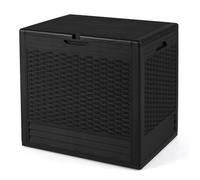 TANGZON Lockable Garden Storage Box, Large Waterproof Deck Box with Sit On Lid & Handle, Indoor Outdoor Storage Bin Organizer for Cushions Tools Toys (Rattan Pattern,58 x 43.5 x 53 cm,Black)