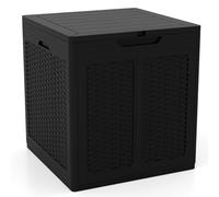TANGZON Lockable Garden Storage Box, Large Waterproof Deck Box with Sit On Lid & Handle, Indoor Outdoor Storage Bin Organizer for Cushions Tools Toys (Rattan Pattern, 56 x 56 x 60.5cm, Black)