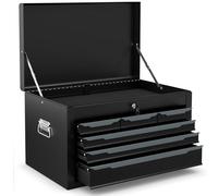 TANGZON Lockable Tool Box, Steel Tool Chest with 6 Drawer, Top Storage Tray, Automatic Lock, Ball Bearing Runners, EVA Liners & Carry Handle, Portable Toolbox Storage Cabinet for Garage (Black)