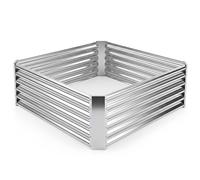 TANGZON Metal Garden Raised Bed, Elevated Trough Planter Box with Open Bottom, Outdoor Herb Vegetable Flower Pot Grow Box Kit (Silver, Square, 124 x 124 x 44.5cm)