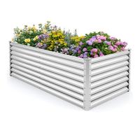 TANGZON Metal Garden Raised Bed, Elevated Trough Planter Box with Open Bottom, Outdoor Herb Vegetable Flower Pot Grow Box Kit (Silver, Rectangular, 180 x 95 x 60cm)