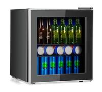 TANGZON Mini Fridge 46L, 60 Can Frost Free Wine Drinks Fridge with LED Light, Temperature Control, Glass Door, Adjustable Shelves & Feet, Quiet Portable Tabletop Beverage Cooler for Home Bedroom