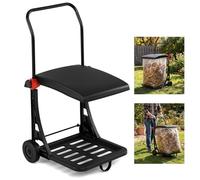 TANGZON Mobile Trash Bag Holder, Height Adjustable Leaf Bag Holder Cart with Lid & Ergonomic Handle, Outdoor Garden Leaf Bag Stand for Leaves Weeding Camping Parties