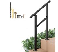 TANGZON Outdoor Handrails for Steps, Fit 1-2/3/4 Step Stair Rail Kit with 42° Adjustable Angle, Horizontal Bar, 150 KG Carbon Steel Support Rails for Seniors, Concrete Deck Stairs (1 to 2 Steps)