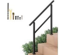 TANGZON Outdoor Handrails for Steps, Fit 1-2/3/4 Step Stair Rail Kit with 42° Adjustable Angle, Horizontal Bar, 150 KG Carbon Steel Support Rails for Seniors, Concrete Deck Stairs (1 to 3 Steps)