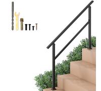 TANGZON Outdoor Handrails for Steps, Fit 1-2/3/4 Step Stair Rail Kit with 42° Adjustable Angle, Horizontal Bar, 150 KG Carbon Steel Support Rails for Seniors, Concrete Deck Stairs (1 to 4 Steps)