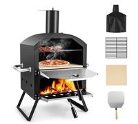 TANGZON Outdoor Pizza Oven, Wood Fired Pizza Cooker for Garden BBQ | 2 Tier Patio Oven with 30 cm Pizza Stone, Grill Rack, Cover, Folding Legs and 54 x 31 x 72 cm Steel Body for Meat Fish Veg