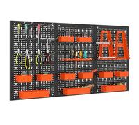 TANGZON Pegboard Organizer Kit, Wall-Mounted Metal Tool Rack with 3 Pegboards & Hanging Accessories, Multifunctional Tool Storage Holder for Warehouse Workshop Garage (Black+Orange, 26PCS Accessories)