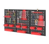 TANGZON Pegboard Organizer Kit, Wall-Mounted Metal Tool Rack with 3 Pegboards & Hanging Accessories, Multifunctional Tool Storage Holder for Warehouse Workshop Garage (Black+Red, 34PCS Accessories)