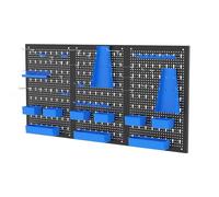 TANGZON Pegboard Organizer Kit, Wall-Mounted Metal Tool Rack with 3 Pegboards & Hanging Accessories, Multifunctional Tool Storage Holder for Warehouse Workshop Garage (Black+Blue, 34PCS Accessories)
