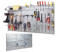 TANGZON Pegboard Wall Organizer Kit, Wall-Mounted Metal Tool Rack Organizer, Multifunctional Perforated Tool Storage Holder for DIY Garage Workshop (with 3 Pegboards & 28 Hanging Accessories, Silver)