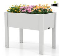 TANGZON Raised Garden Bed, 53L Self-Watering Planter Box with Water Level Indicator, Drainage Hole & Detachable Space Dividers, 76 x 45 x 61 cm Outdoor Plastic Flower Container (White)