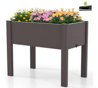 TANGZON Raised Garden Bed, 53L Self-Watering Planter Box with Water Level Indicator, Drainage Hole & Detachable Space Dividers, 76 x 45 x 61 cm Outdoor Plastic Flower Container (Coffee)
