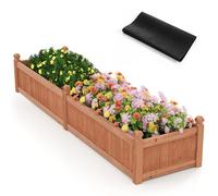 TANGZON Raised Garden Bed, Solid Wood Rectangular Planter Box with Divider, Drainage Holes & Non-woven Liner, Flower Pot Planing Container for Growing Vegetables Flowers Herbs Fruits (Brown)