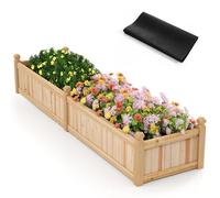 TANGZON Raised Garden Bed, Solid Wood Rectangular Planter Box with Divider, Drainage Holes & Non-woven Liner, Flower Pot Planing Container for Growing Vegetables Flowers Herbs Fruits (Natural)