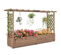 TANGZON Raised Garden Bed with Arch Trellis, Freestanding Ground Garden Planter Box, Outdoor Vertical Trough Planter Container for Vine Climbing Plant Flower Herb (Brown, 200 x 44 x 114 cm)