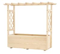 TANGZON Raised Garden Bed with Trellis, Freestanding Solid Pine Wood Planter with Drainage Gap, Outdoor Elevated Trough Planting Support Box for Vine Climbing Plant Flower (Natural, 115 x 40 x 103 cm)