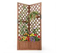 TANGZON Raised Garden Bed with Trellis, Wooden Triangular Planter Box with Drainage Hole, Outdoor Corner Freestanding Flower Pot Plant Climbing Rack for Patio Backyard (Brown, 50 x 50 x 140 cm)