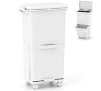 TANGZON Recycling Bins, 40L Trash Can Garbage Bin with 3 Compartments, Wheels, Classification Stickers & Handle, Vertical Waste Separation System for Kitchen Home (42x28x74cm, with 2 Removable Bins)