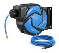 TANGZON Retractable Air Hose Reel, 14m/15m + 1.5m Automatic Rewind Reel with 180° Swivel Bracket & Brass Connector, Portable 150/250PSI Air Compressor Reel (14m + 1.5m, 250 PSI)