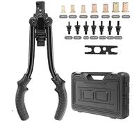 TANGZON Rivet Nut Tool, 13" Heavy Duty Hand Rivet Gun with 7 Metric Mandrels (M3 M4 M5 M6 M8 M10 M12), 70Pcs Rivet Nuts & Carrying Case, Professional Rivet Nut Setter Kit for Metal Wood Plastic