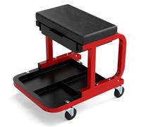 TANGZON Rolling Mechanic Stool, Padded Creeper Seat with 4 Universal Wheels & Tool Tray, 150/185KG Capacity Heavy Duty Garage Tool Workshop Stool Trolley (with Drawer, 185kg Load, Black)
