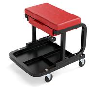 TANGZON Rolling Mechanic Stool, Padded Creeper Seat with 4 Universal Wheels & Tool Tray, 150/185KG Capacity Heavy Duty Garage Tool Workshop Stool Trolley (with Drawer, 185kg Load, Red)