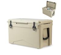 TANGZON Rotomolded Hard Cooler, Insulated Ice Chest with 5-7 Days Ice Retention, Drainage System, Latches & Bottle Opener, Portable Enhanced Ice Cooler Box (47L, with 2 Nylon Handles, Tan)