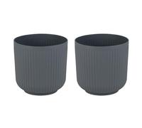 TANGZON Round Planter Set of 2, 32cm Striped Flower Pots with Pre-marked Drainage Holes, Indoor Outdoor Plant Pots for Patio, Balcony, Garden, Living Room, Gray
