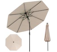TANGZON Solar Patio Umbrella, 2.9M Lighted Garden Market Parasol with 96 LED Lights, 9 Lighting Modes, Tilt Adjustment, Crank Handle & 8 Ribs, Offset Umbrella Sun Shade Canopy (Beige)