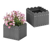 TANGZON Square Planter Box Set of 2, Weather-resistant HDPE Planters Raised Garden Beds with Drainage Gaps, Decorative Flower Pots for Patio Garden Balcony (without elevated legs, 32 x 30 x 25 cm)