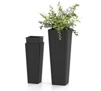 TANGZON Square Planter Set of 2, Tall Flower Pots with Drainage Holes & Removable Inner Container, Indoor Outdoor Flower Plant Pot Garden Decor (60 cm + 82cm Tall, Rattan Pattern)
