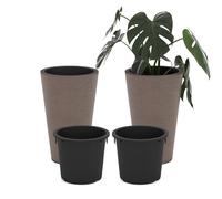 TANGZON Tall Round Planter Set of 2, 45cm Flower Pots with Self-Watering System, Drainage Holes & Removable Liner, Indoor Outdoor Plant Pots for Balcony Garden Living Room, Brown