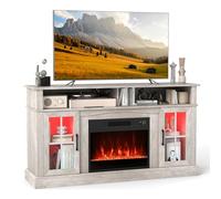 TANGZON TV Stand with Electric Fireplace, Media Console for 65 Inch TV | 24 Inch 1800-2000W Fireplace Heater, LED Lights, App and Remote Control, Storage Cabinets, 148 x 41 x 81 cm, Grey