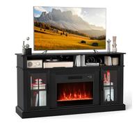 TANGZON TV Stand with Electric Fireplace, Media Console for 65 Inch TV | 24 Inch 1800-2000W Fireplace Heater, LED Lights, App and Remote Control, Storage Cabinets, 148 x 41 x 81 cm, Black