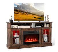 TANGZON TV Stand with Electric Fireplace, Media Console for 65 Inch TV | 24 Inch 1800-2000W Fireplace Heater, LED Lights, App and Remote Control, Storage Cabinets, 148 x 41 x 81 cm, Brown