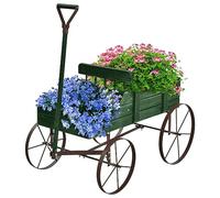 TANGZON Wagon Garden Planter, Decorative Plant Pot Stand with Rotatable Handle & 4 Wheels, Indoor Outdoor Wooden Flowers Wagon Cart for Park, Backyard and Patio (Green)