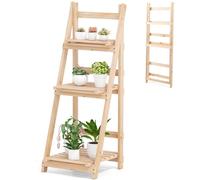 TANGZON Wooden Folding Plant Stand, 3 Tier Flower Planter Ladder Display Rack, Indoor Outdoor Plant Pots Holder for Home, Garden, Backyard & Balcony (Natural, 41 x 41 x 108cm)