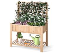 TANGZON Wooden Raised Garden Bed, Free Standing Elevated Planter Box with Removable Liner, Drainage Holes & Storage Shelf, Flower Pot Growing Box Container for Climbing Vines (Natural)
