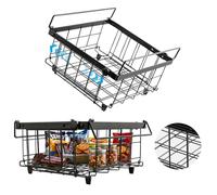 Tanice 2 Pack Freezer Organizer Bins, Expandable Stackable Chest Freezer Organizer with Foldable Handle, Thickened Metal Freezer Baskets for Deep Freezer, Kitchen Pantry - Black