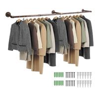 Tanice Clothes Rack Wall Mounted Clothes Rail 178cm Space-Saving Heavy Duty Industrial Pipe Clothes Bar Rack Rustic Hanging Garment Rack for Bedroom, Living room, Laundry Room