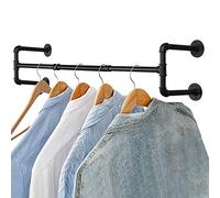 Tanice Wall Mounted Clothes Rail Industrial Pipe Clothes Rack 120cm Rustic Hanging Garment Rack Detachable Iron Clothes Wall Rail Shelf, Space-Saving, Holds up to 60 kg