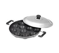 Tanish Trading Appam Patra Paniyaram Non Stick Pan,Takoyaki or Danish Aebleskiver Filled Pancake Pastry Pan, Appam Maker Set Of 1,12 Pits with Lid