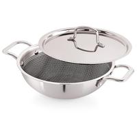 Tanish Trading Triply Stainless Steel Honeycomb Pattern Stainless Steel Wok with Honeycomb Pattern, 24cm, 2.1 Liter Capacity, Scratch Resistant, Gas & Induction Compatible, Silver