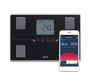 TANITA BC-401 Smart Scales for Body Weight and Fat | Compact Body Composition Scales with Bluetooth App | Family Digital Bathroom Scales for Fitness Tracking, Muscle & Health Analysis - Black